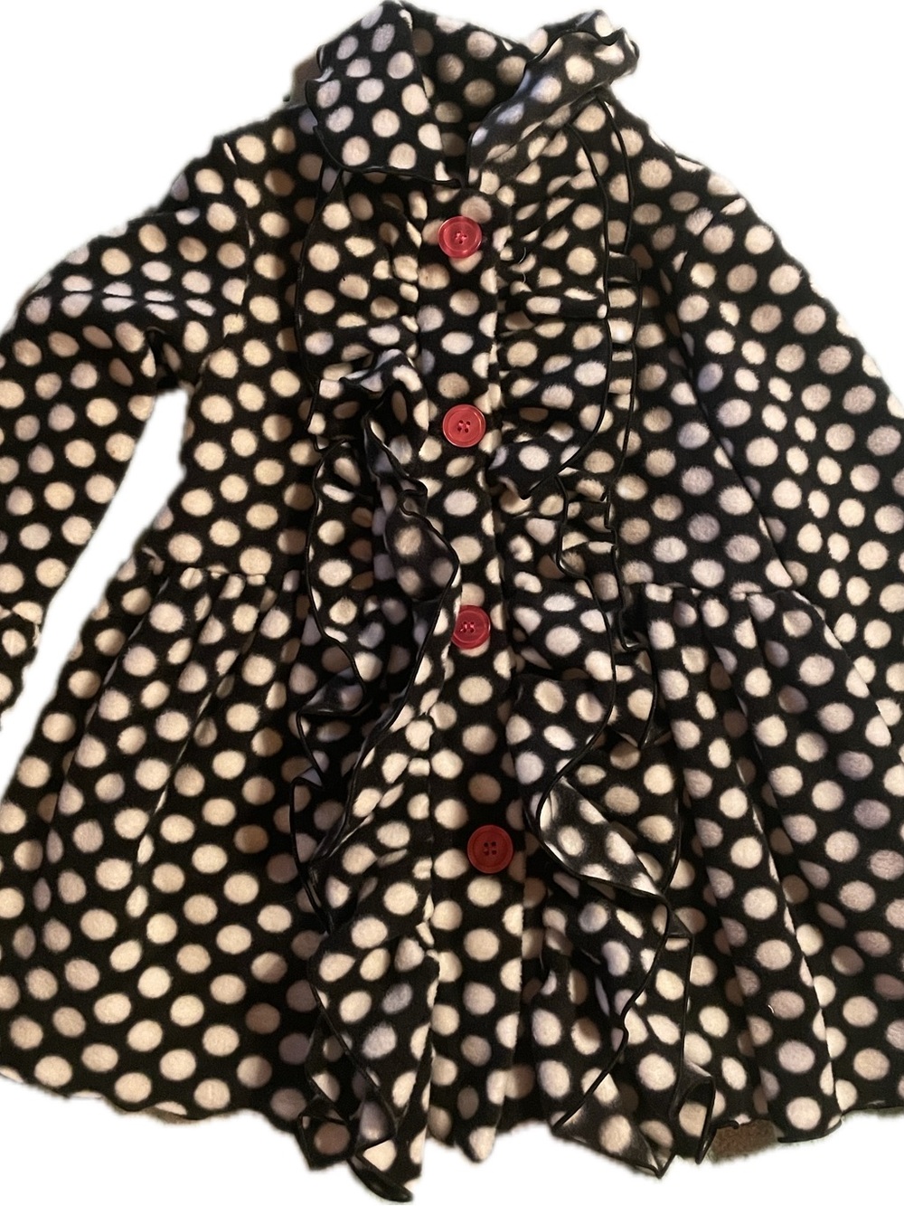 Girls Black & White Polka Dot Ruffle Coat with Buttons